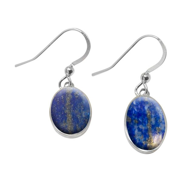 Silver Lapis Oval Drop Earrings