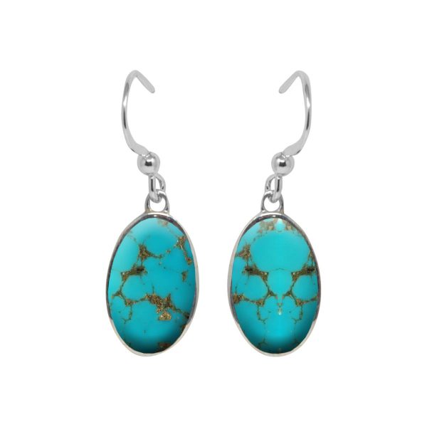 Silver Turquoise Oval Drop Earrings