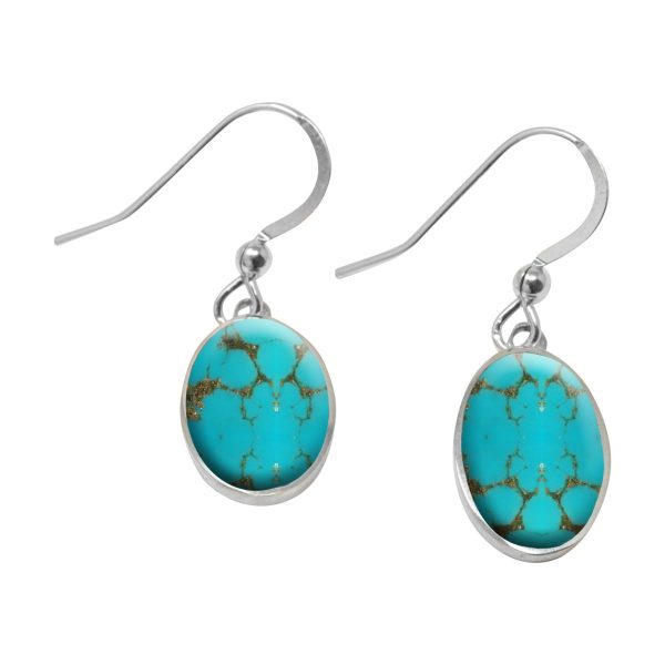 Silver Turquoise Oval Drop Earrings