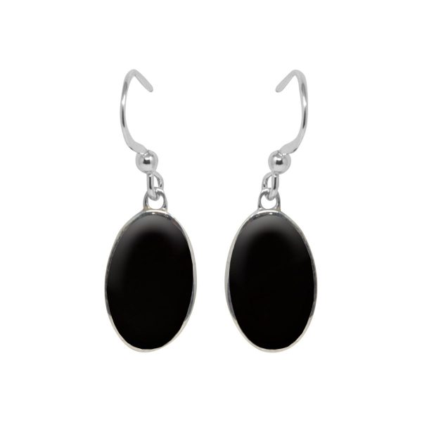 Silver Whitby Jet Oval Drop Earrings