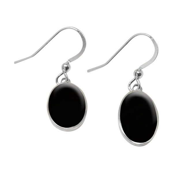 Silver Whitby Jet Oval Drop Earrings