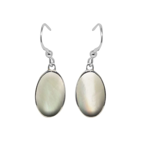 White Gold Mother of Pearl Oval Drop Earrings