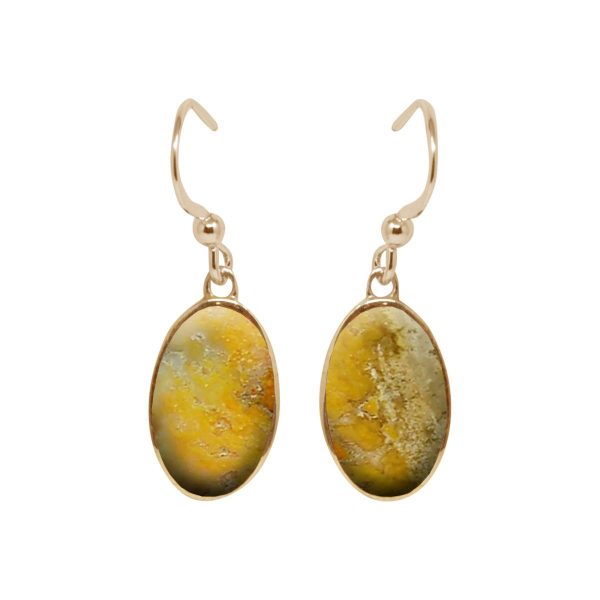 Yellow Gold Bumblebee Jasper Oval Drop Earrings