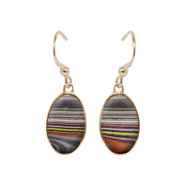 Yellow Gold Fordite Oval Drop Earrings