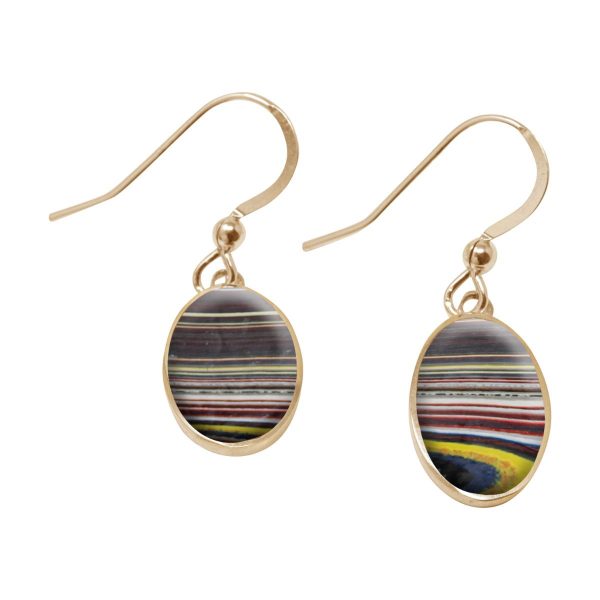 Yellow Gold Fordite Oval Drop Earrings