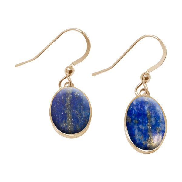 Yellow Gold Lapis Oval Drop Earrings