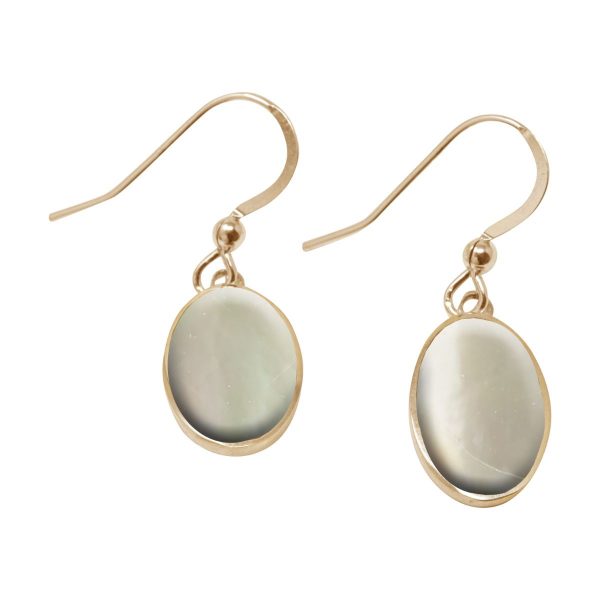 Yellow Gold Mother of Pearl Oval Drop Earrings