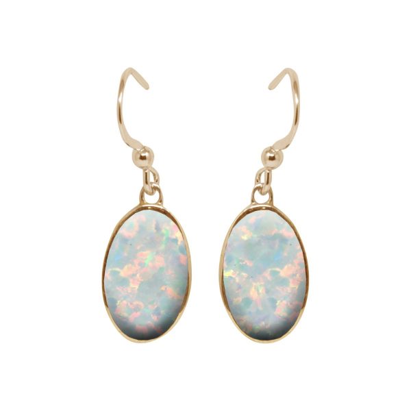 Yellow Gold Opalite Sun Ice Oval Drop Earrings