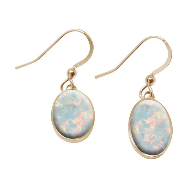 Yellow Gold Opalite Sun Ice Oval Drop Earrings