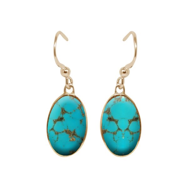 Yellow Gold Turquoise Oval Drop Earrings