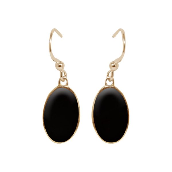 Yellow Gold Whitby Jet Oval Drop Earrings