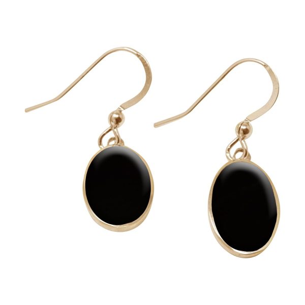 Yellow Gold Whitby Jet Oval Drop Earrings