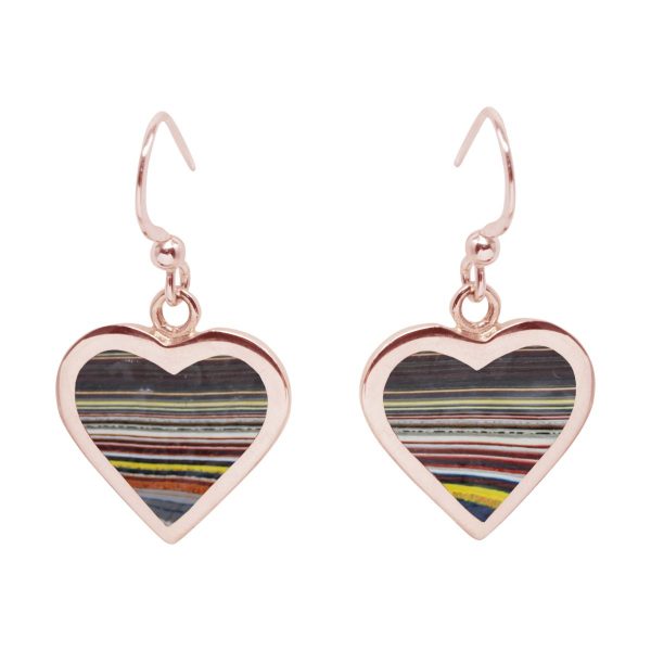 Rose Gold Fordite Heart Drop Earrings