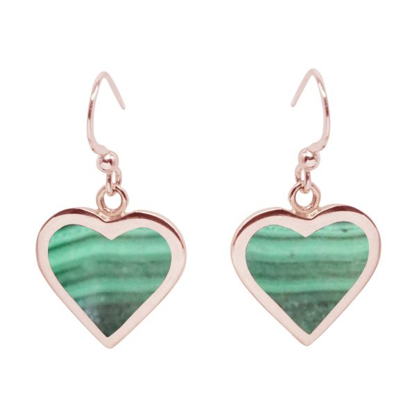 Rose Gold Malachite Heart Drop Earrings