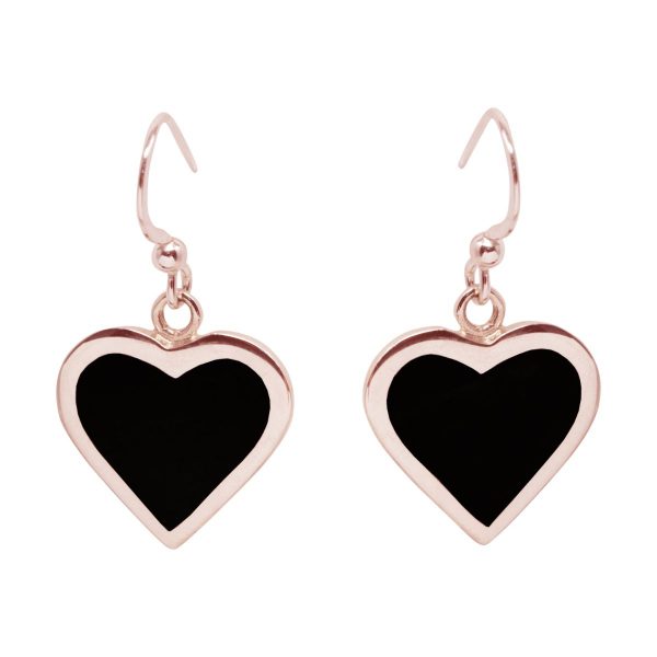 Rose Gold Whitby Jet Heart Drop Earrings