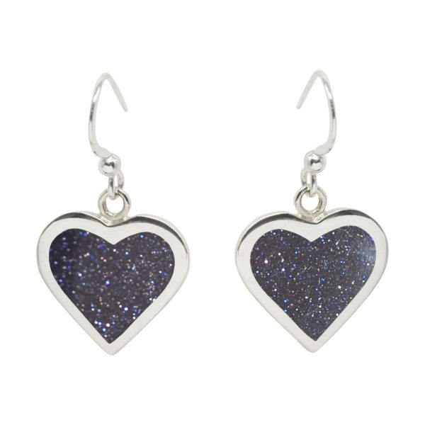 Silver Blue Goldstone Heart Drop Earrings