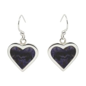 Silver Blue John Heart Shaped Drop Earrings