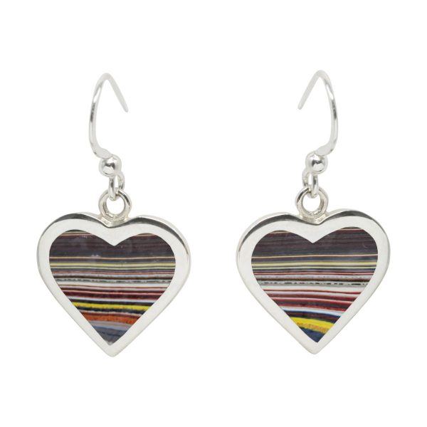 Silver Fordite Heart Drop Earrings