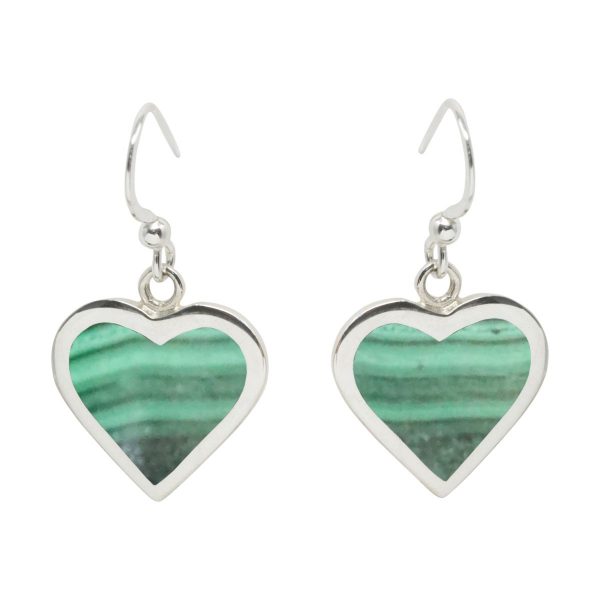 Silver Malachite Heart Drop Earrings