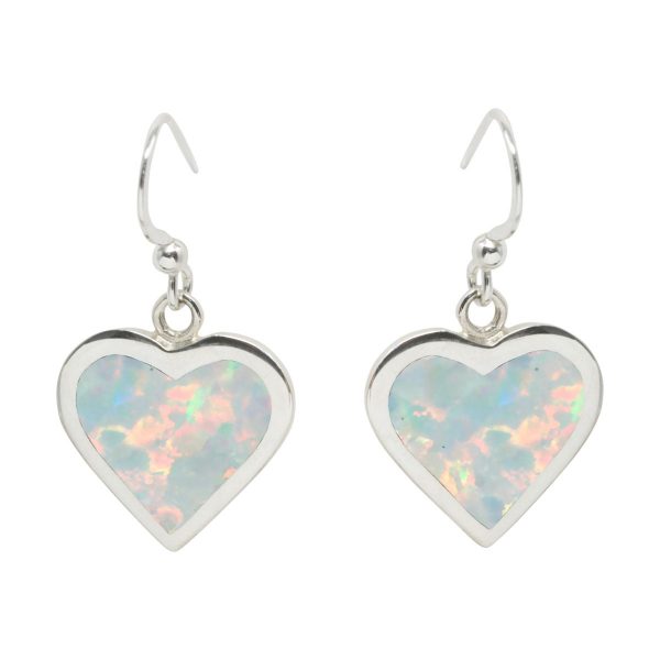 Silver Opalite Heart Drop Earrings