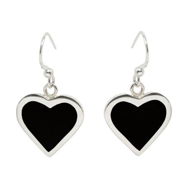 Silver Whitby Jet Heart Drop Earrings