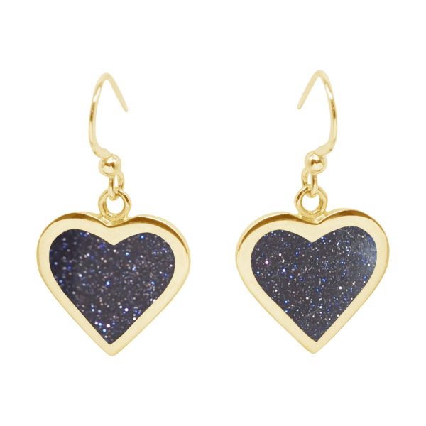 Yellow Gold Blue Goldstone Heart Drop Earrings