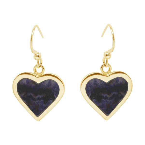 Yellow Gold Blue John Heart Drop Earrings