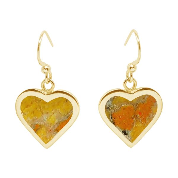 Yellow Gold Bumblebee Jasper Heart Drop Earrings