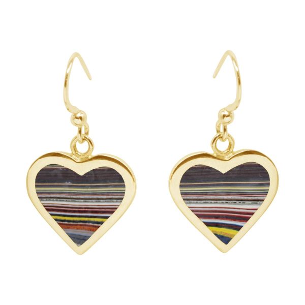 Yellow Gold Fordite Heart Drop Earrings