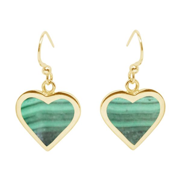 Yellow Gold Malachite Heart Drop Earrings