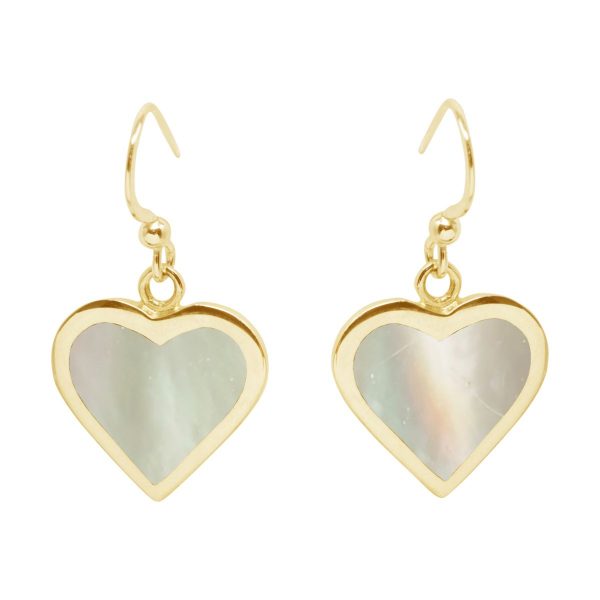 Yellow Gold Mother of Pearl Heart Drop Earrings