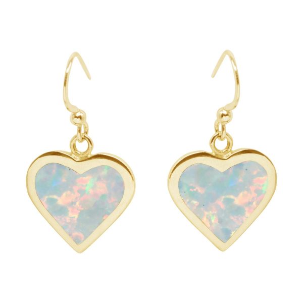 Yellow Gold Opalite Sun Ice Heart Drop Earrings