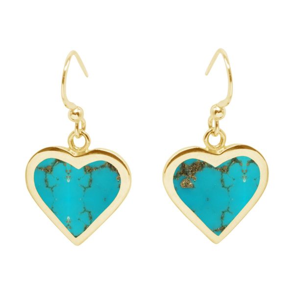 Yellow Gold Turquoise Heart Drop Earrings