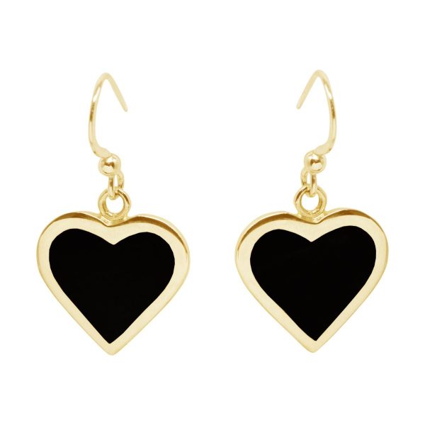 Yellow Gold Whitby Jet Heart Drop Earrings