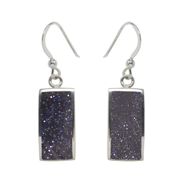 Silver Blue Goldstone Drop Earrings