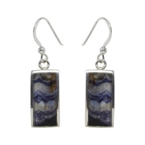 Silver Rectangular Shaped Blue John Drop Earrings