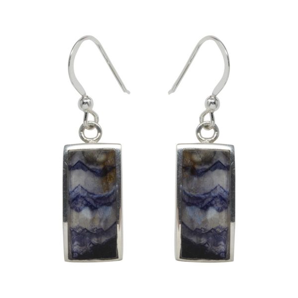 Silver Rectangular Shaped Blue John Drop Earrings