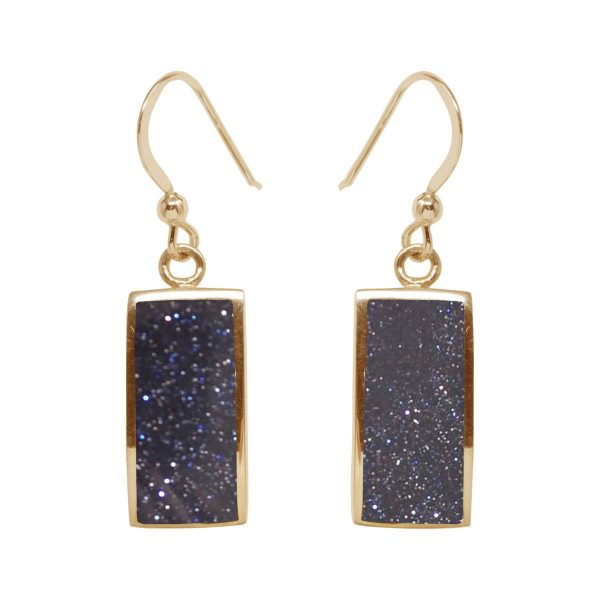 Yellow Gold Blue Goldstone Drop Earrings