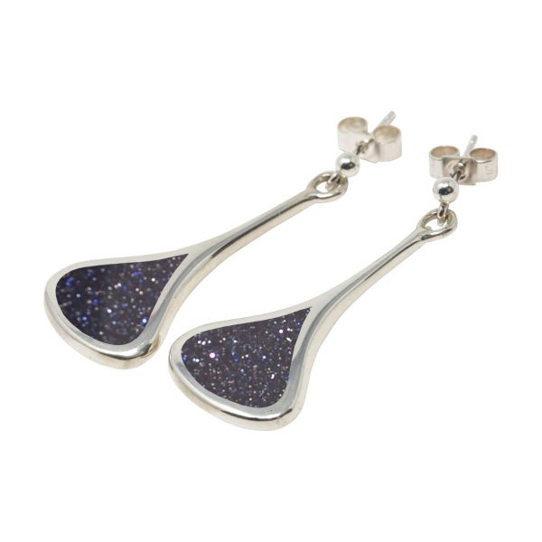 Silver Blue Goldstone Drop Earrings