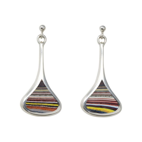 Silver Fordite Drop Earrings