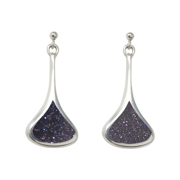 White Gold Blue Goldstone Drop Earrings