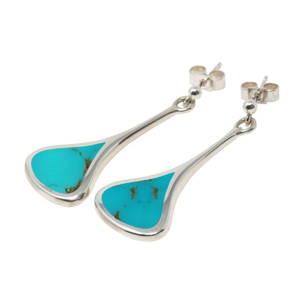 White Gold Turquoise Drop Earrings