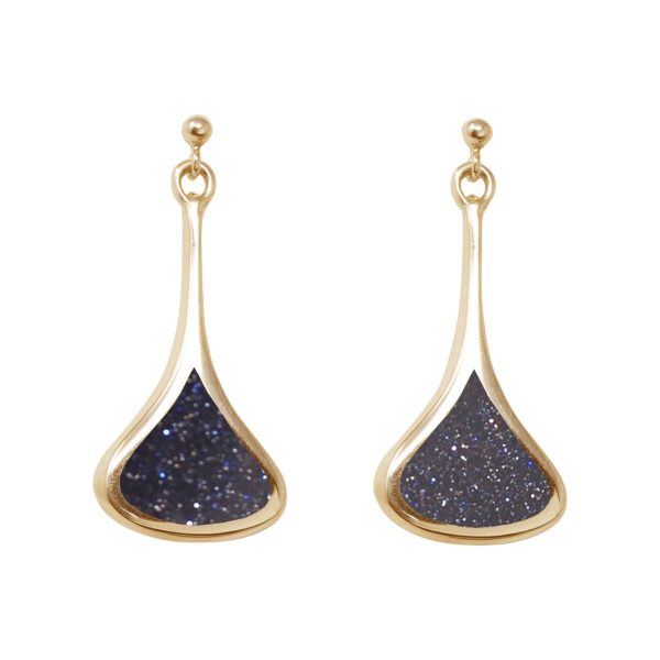 Yellow Gold Blue Goldstone Drop Earrings