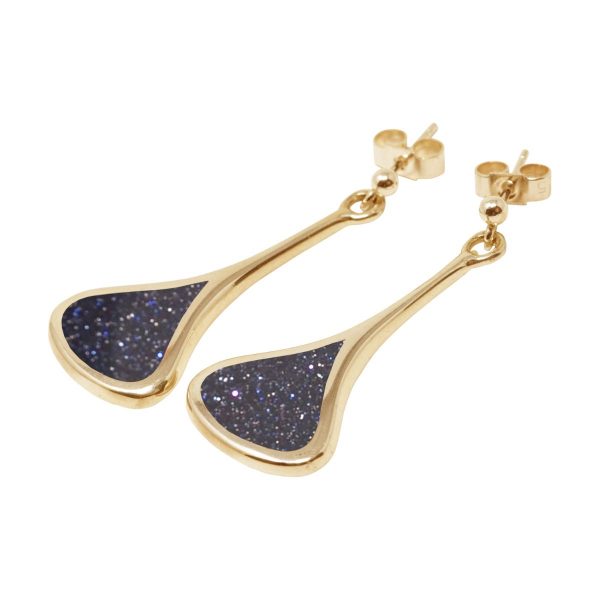 Yellow Gold Blue Goldstone Drop Earrings