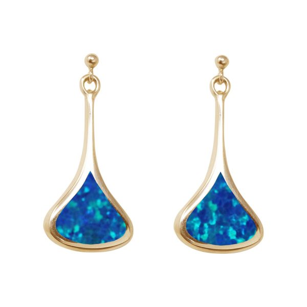 Yellow Gold Opalite Cobalt Blue Drop Earrings