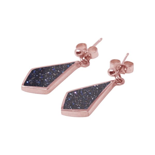 Rose Gold Blue Goldstone Kite Shaped Drop Earrings