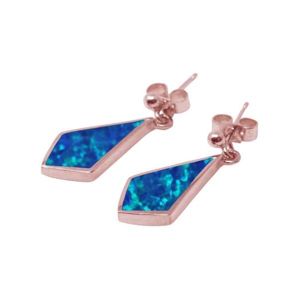 Rose Gold Opalite Cobalt Blue Kite Shaped Drop Earrings