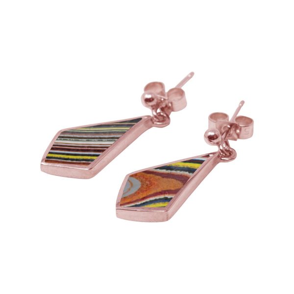 Rose Gold Fordite Kite Shaped Drop Earrings