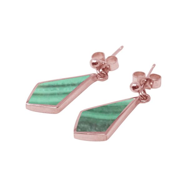 Rose Gold Malachite Kite Shaped Drop Earrings