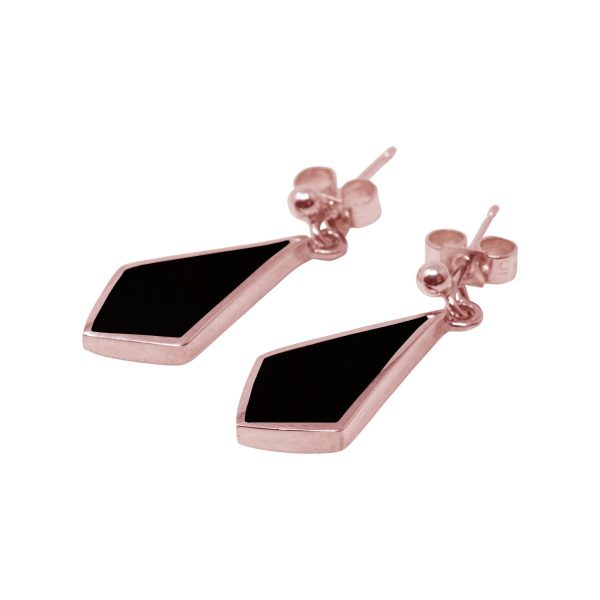 Rose Gold Whitby Jet Kite Shaped Drop Earrings